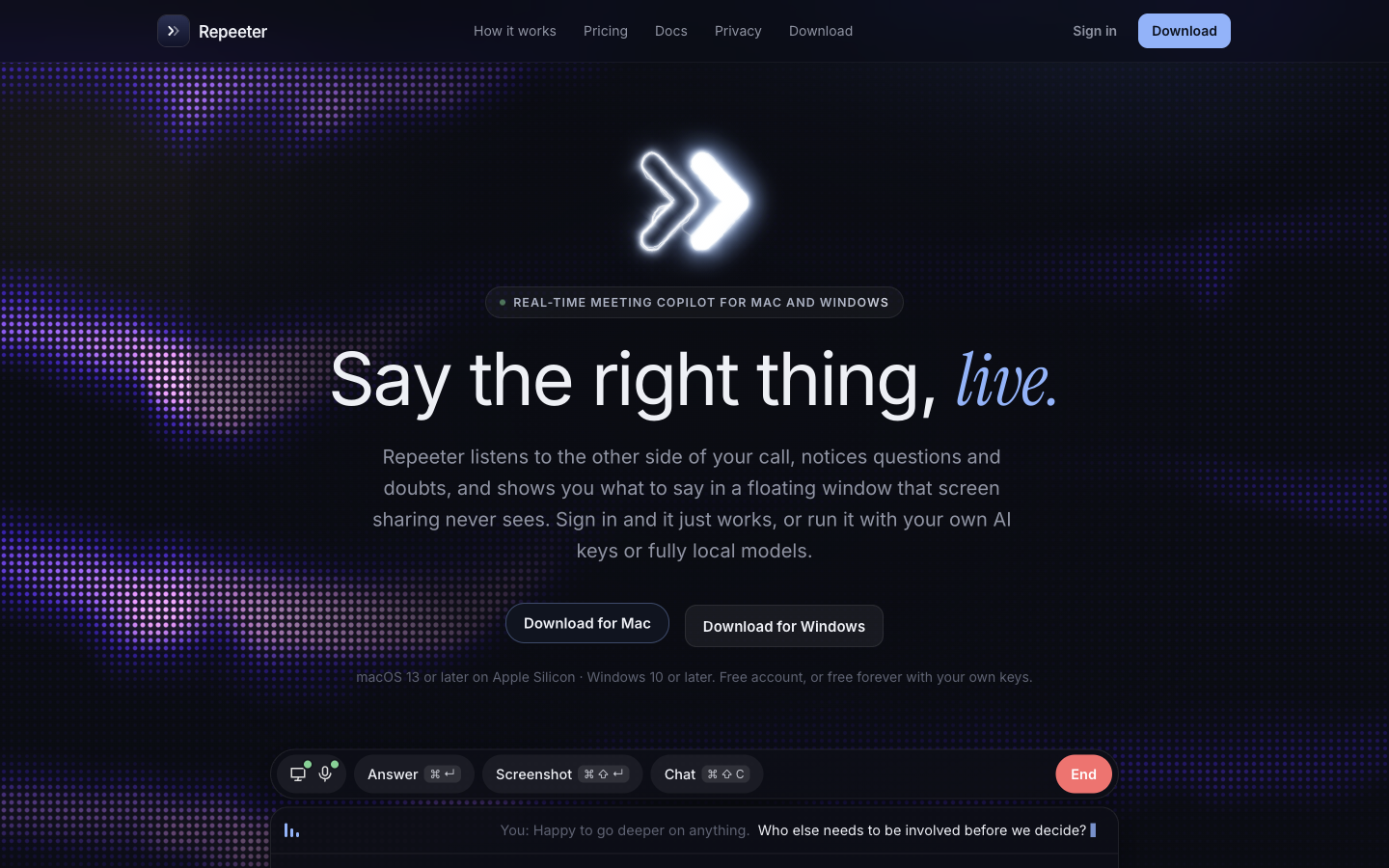 Repeeter homepage screenshot
