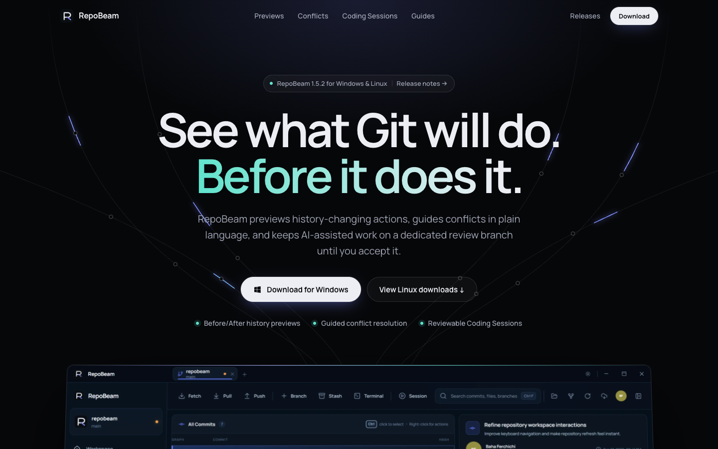 RepoBeam homepage screenshot