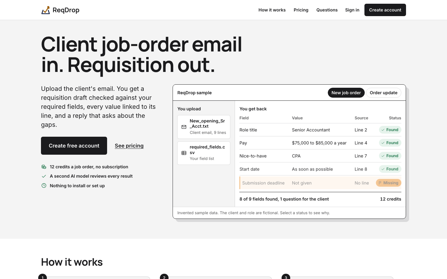 ReqDrop homepage screenshot