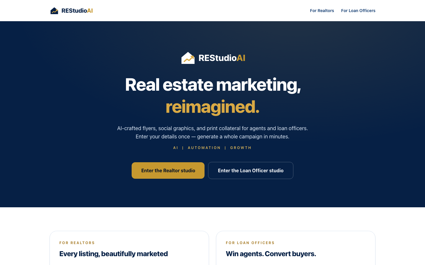 RE Studio AI homepage screenshot