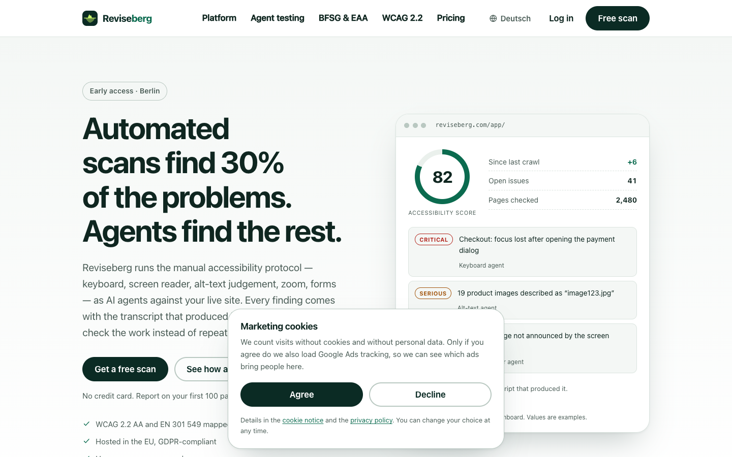 Reviseberg homepage screenshot