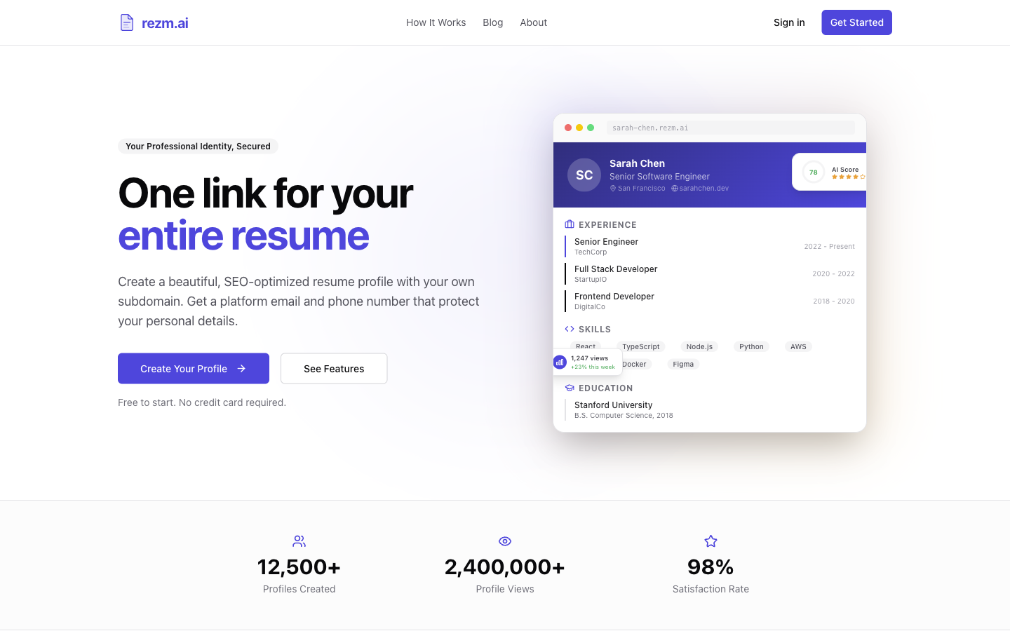 rezm.ai homepage screenshot