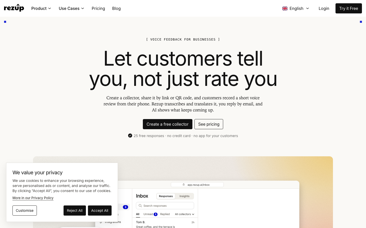 Rezup homepage screenshot