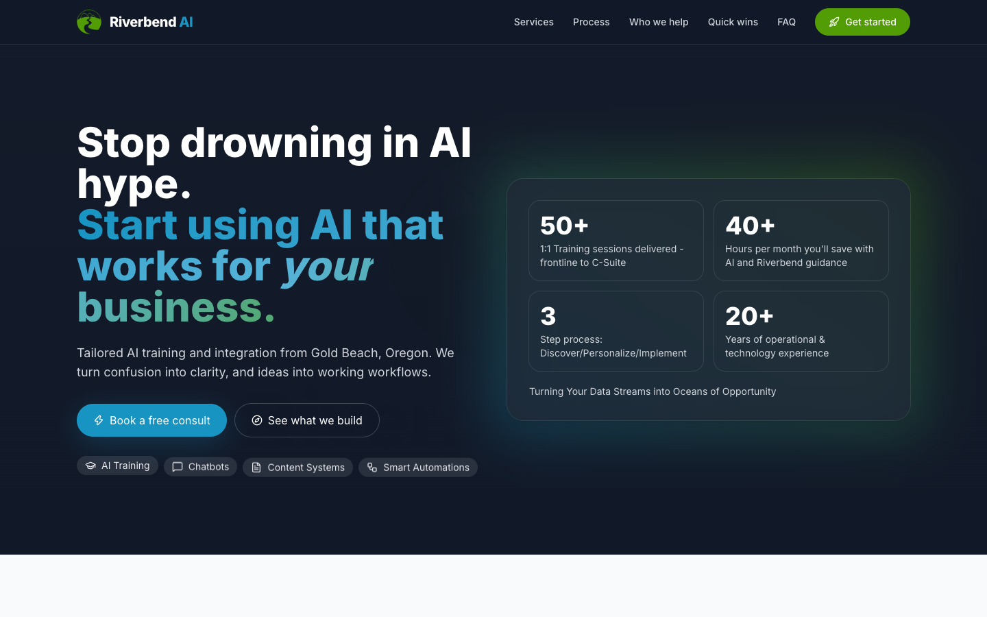 Riverbend AI homepage screenshot