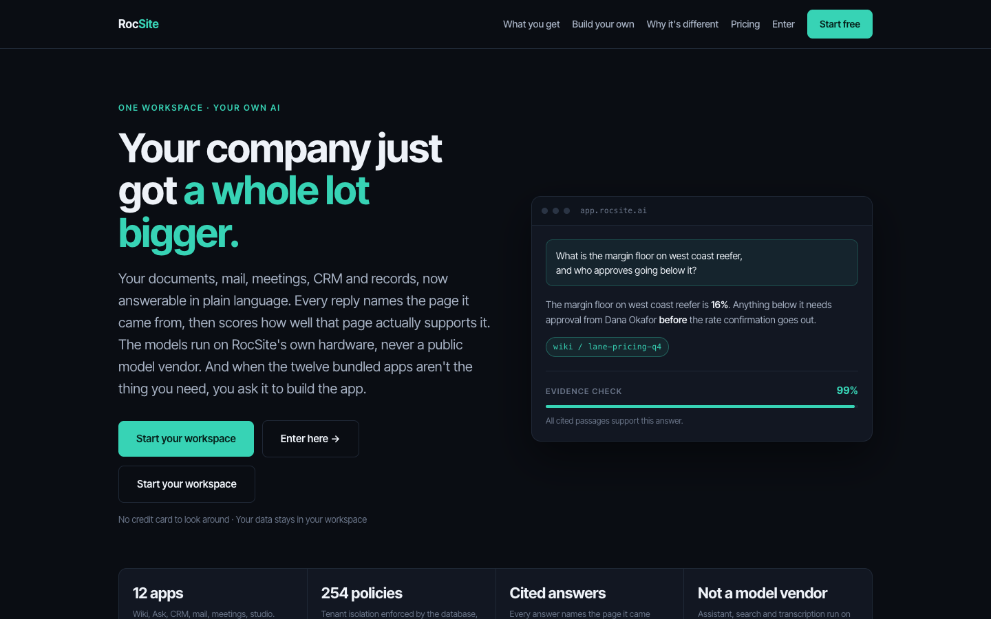 RocSite homepage screenshot