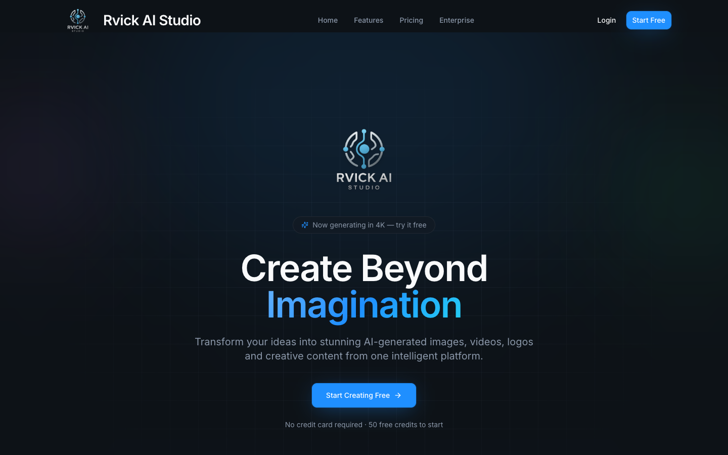 Rvick AI Studio homepage screenshot