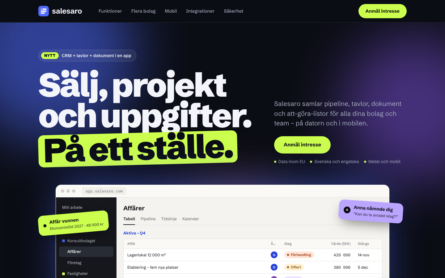 Salesaro homepage screenshot