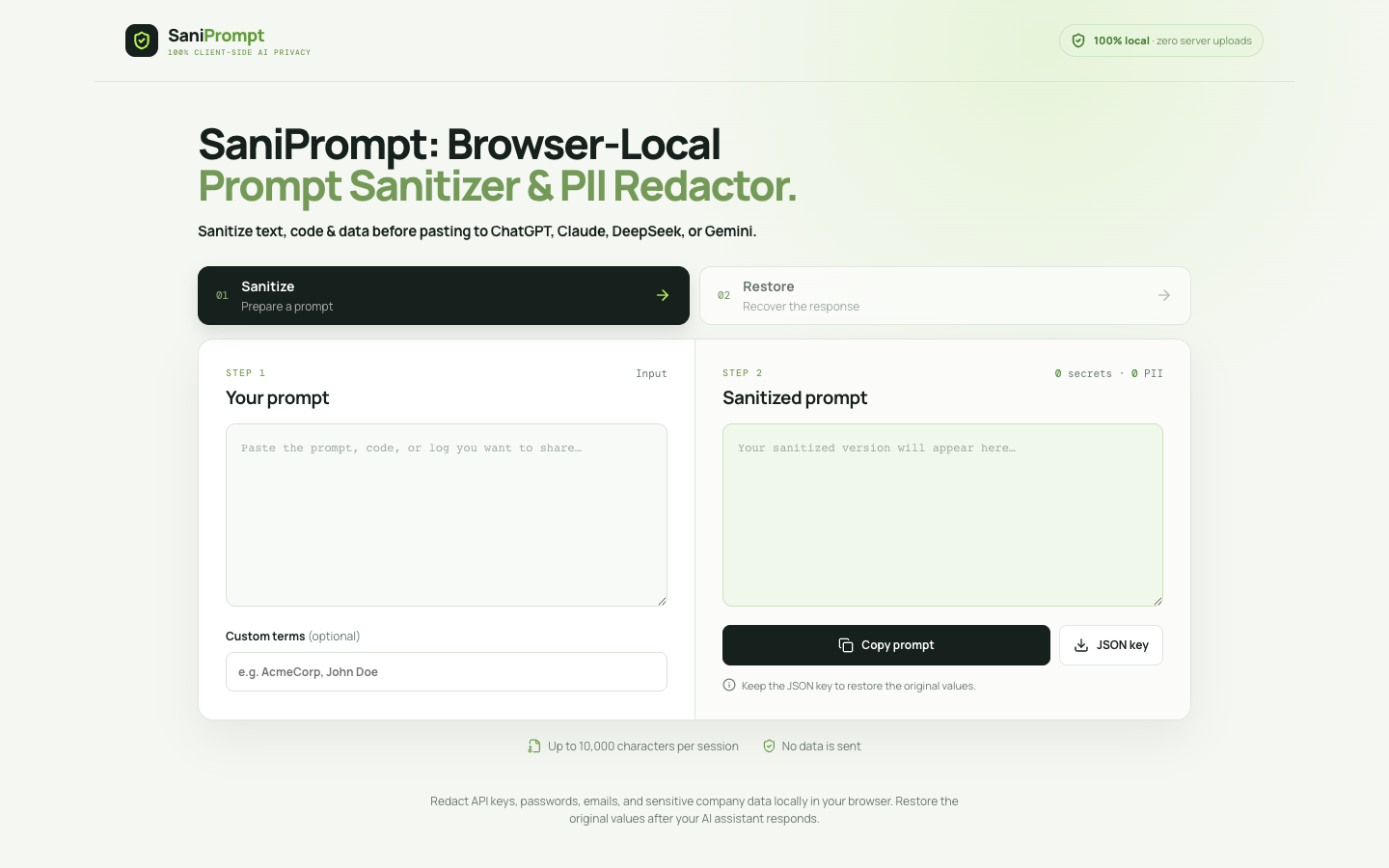 SaniPrompt 首页截图