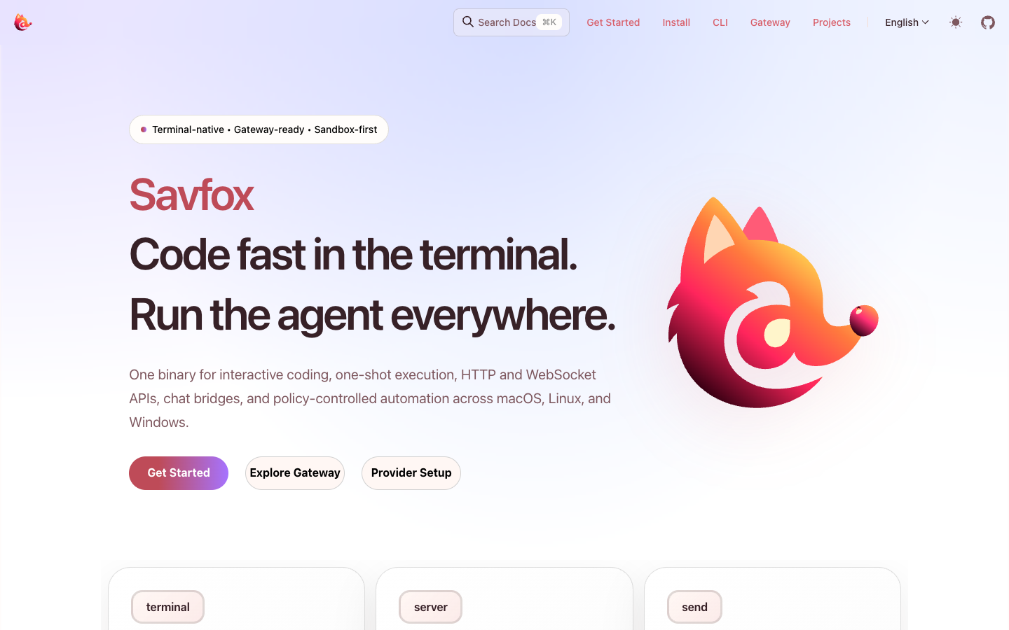 Savfox homepage screenshot