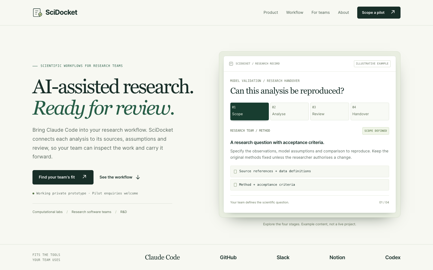 SciDocket homepage screenshot