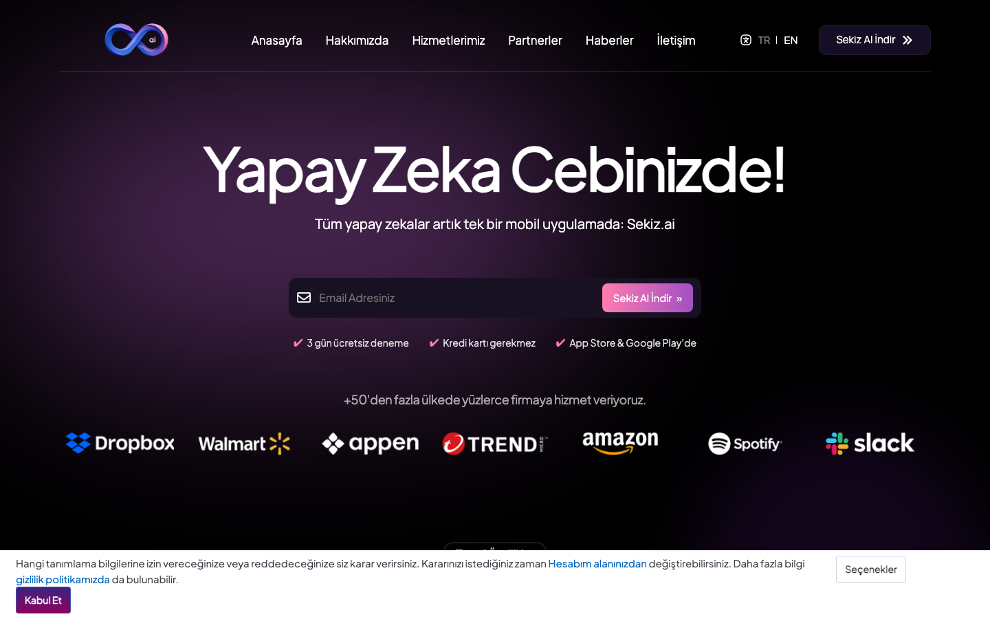 Sekiz AI homepage screenshot