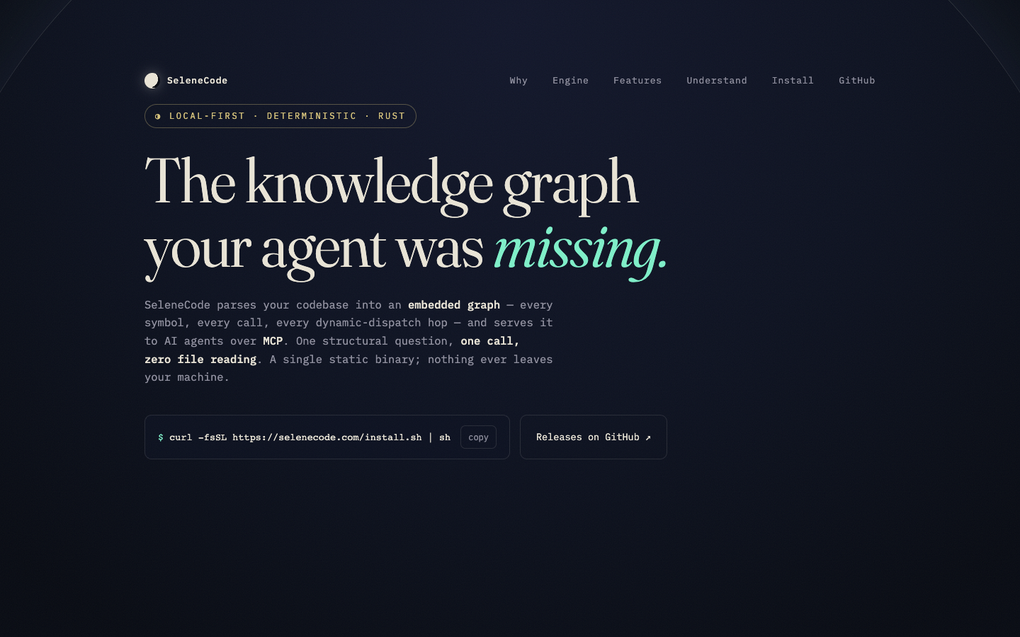 SeleneCode homepage screenshot