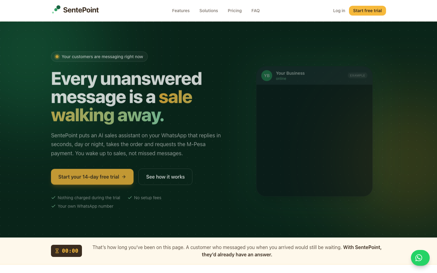 SentePoint homepage screenshot