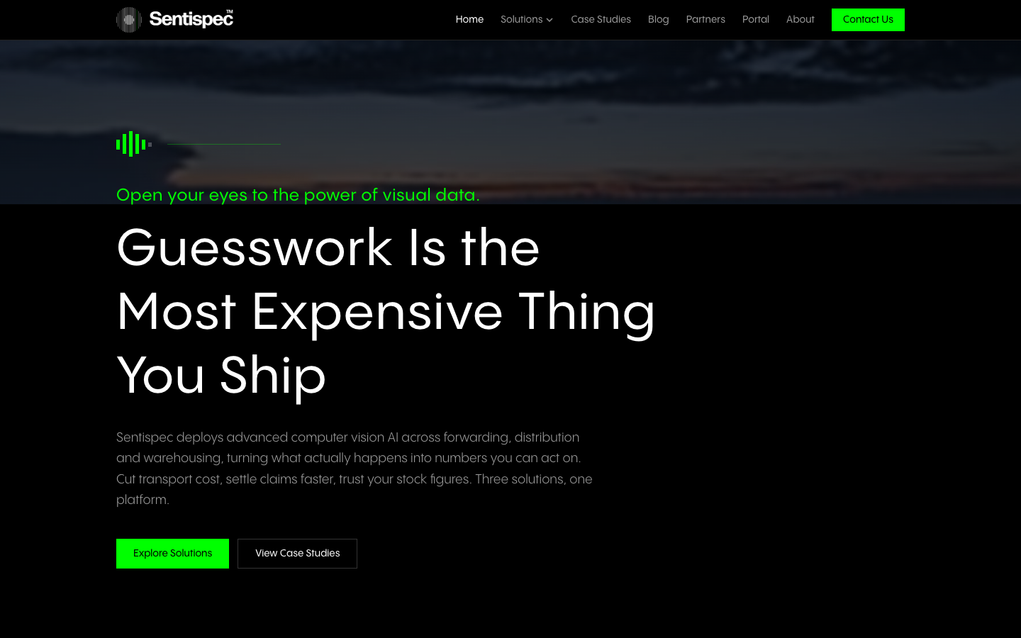 Sentispec homepage screenshot