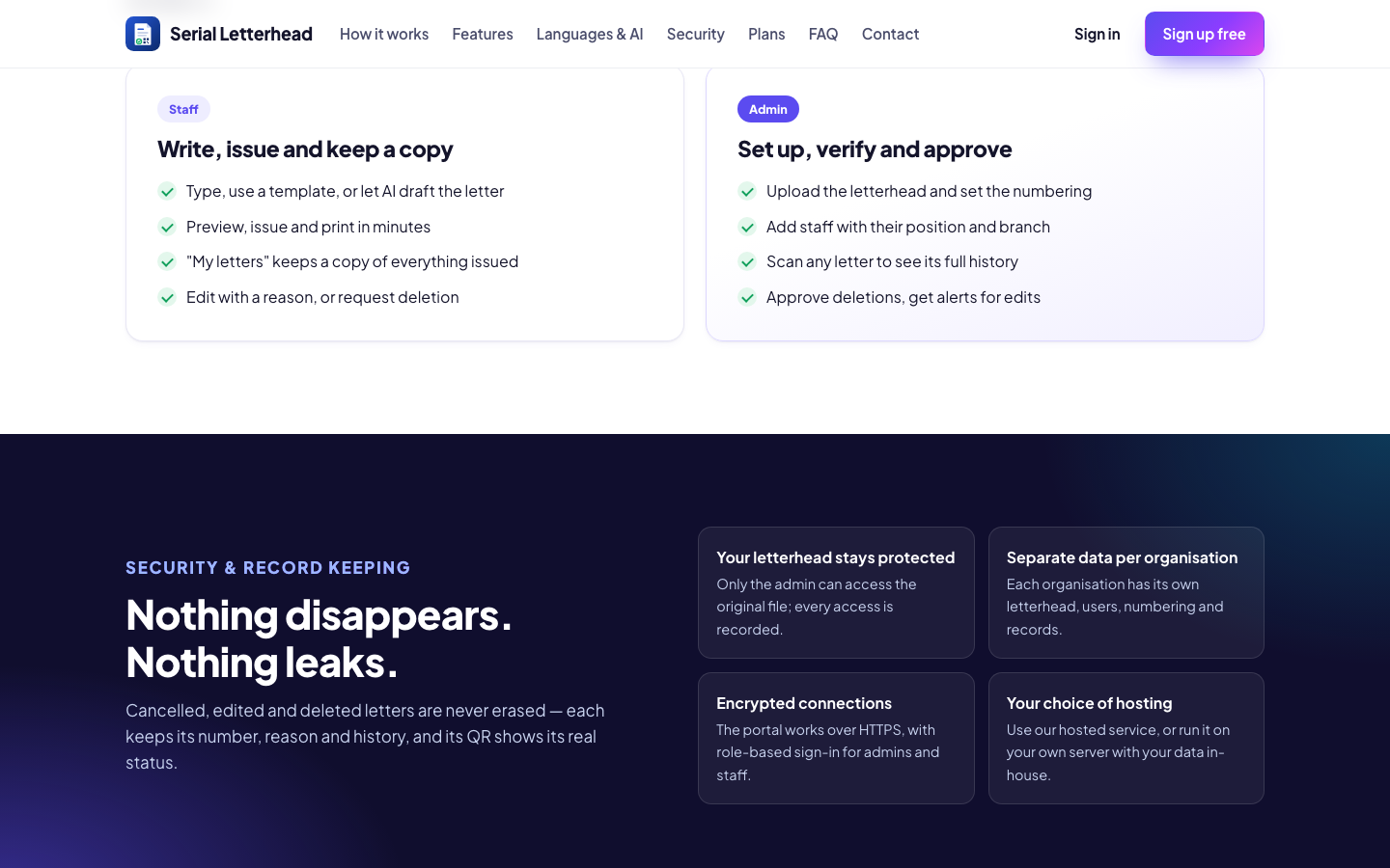 Serial Letterhead homepage screenshot