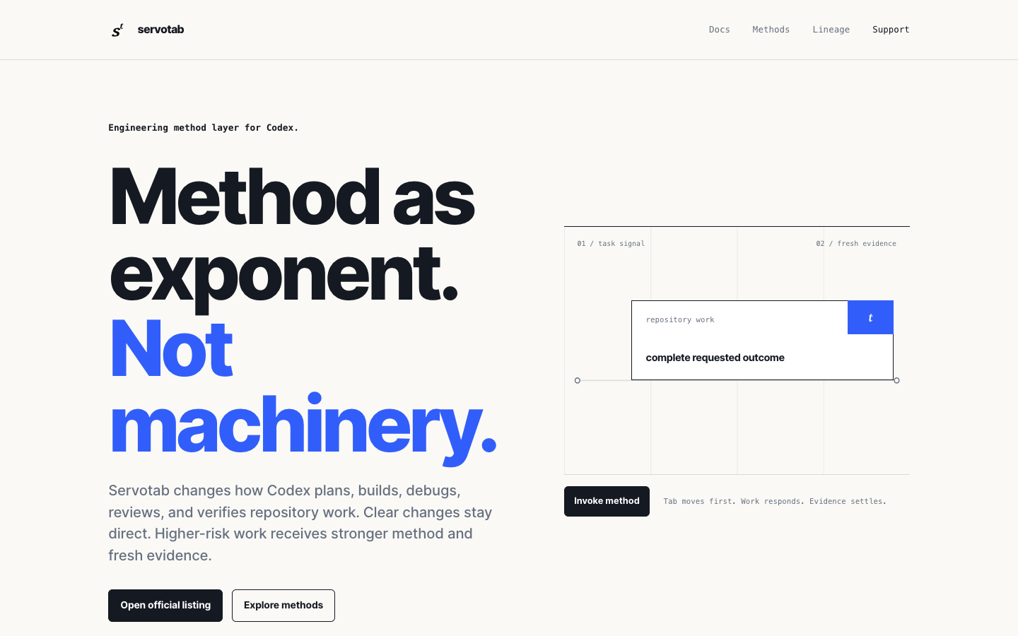 Servotab homepage screenshot