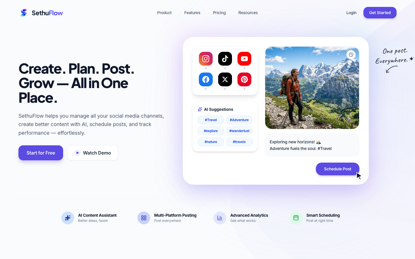 SethuFlow homepage screenshot