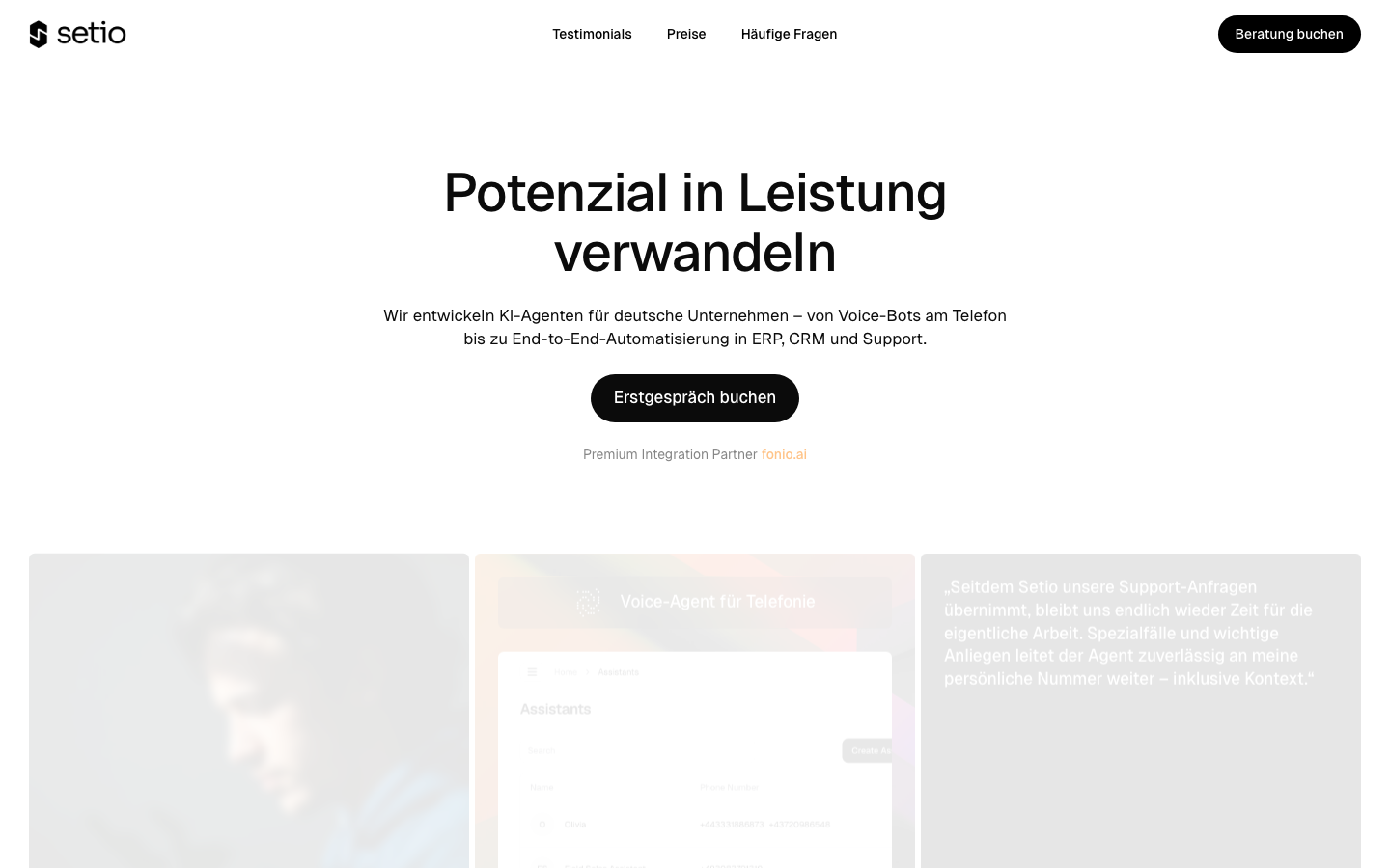 Setio homepage screenshot