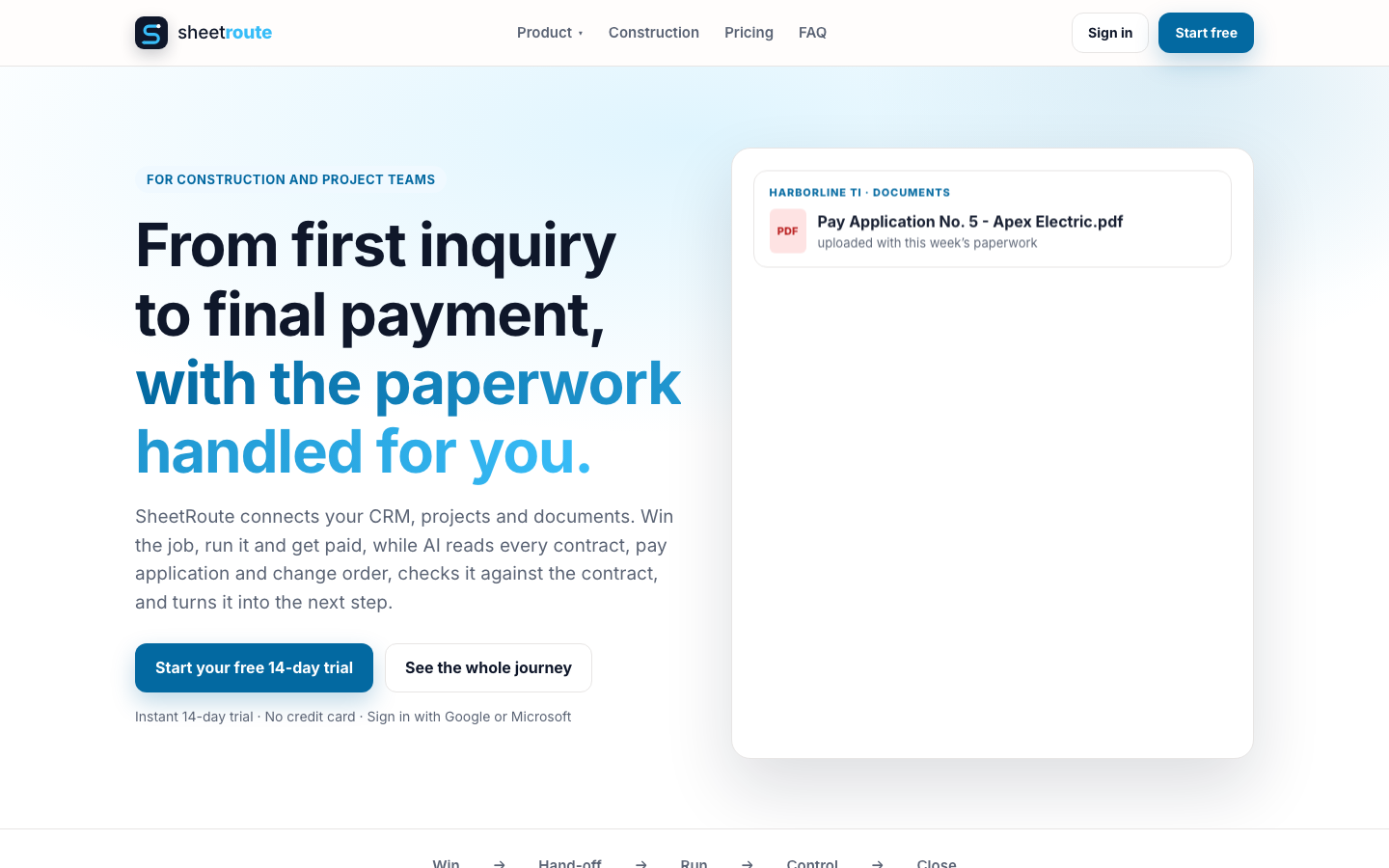 SheetRoute homepage screenshot