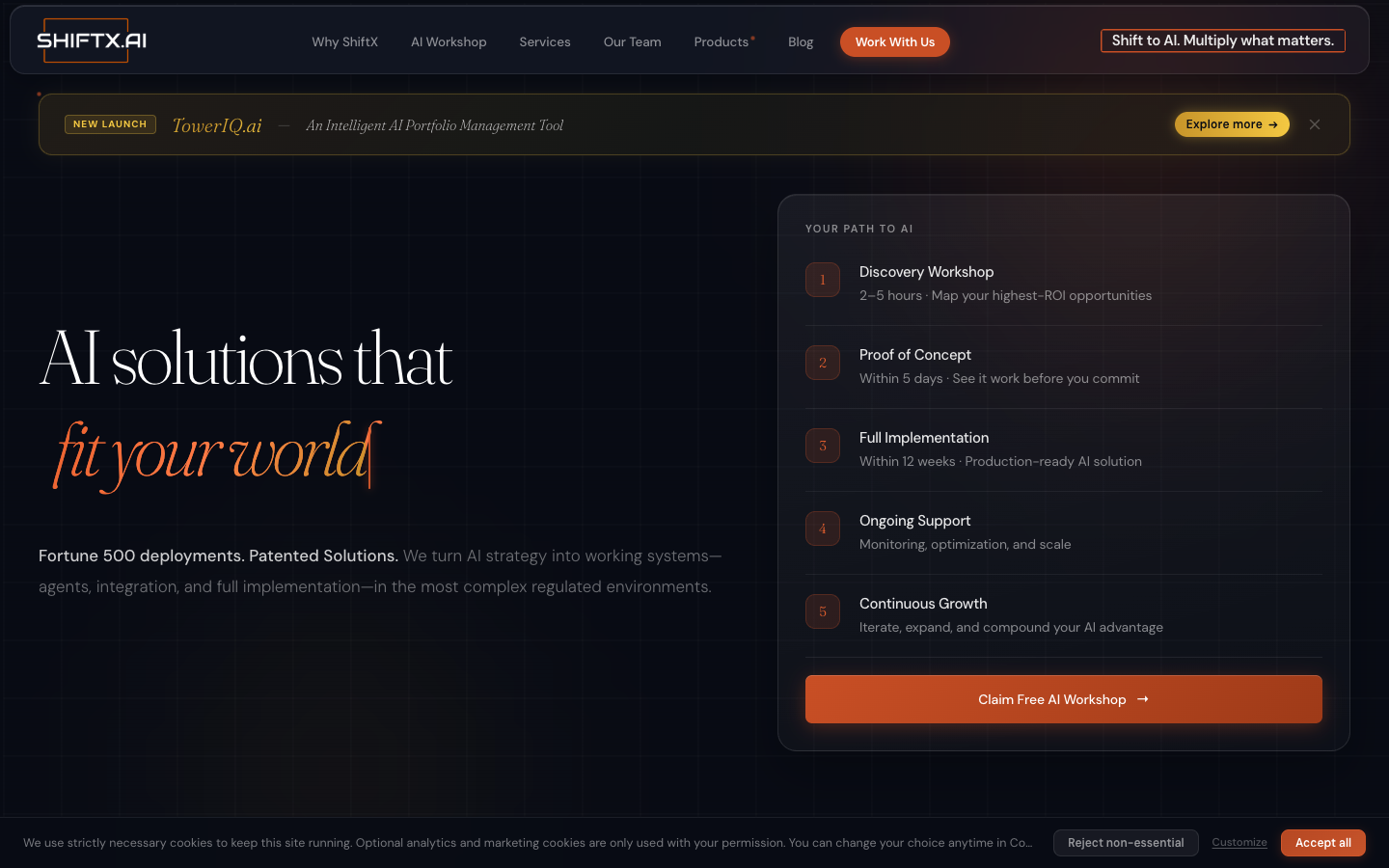 ShiftX AI homepage screenshot