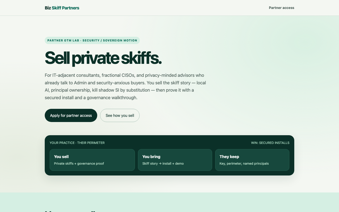 Biz Skiff Partners homepage screenshot