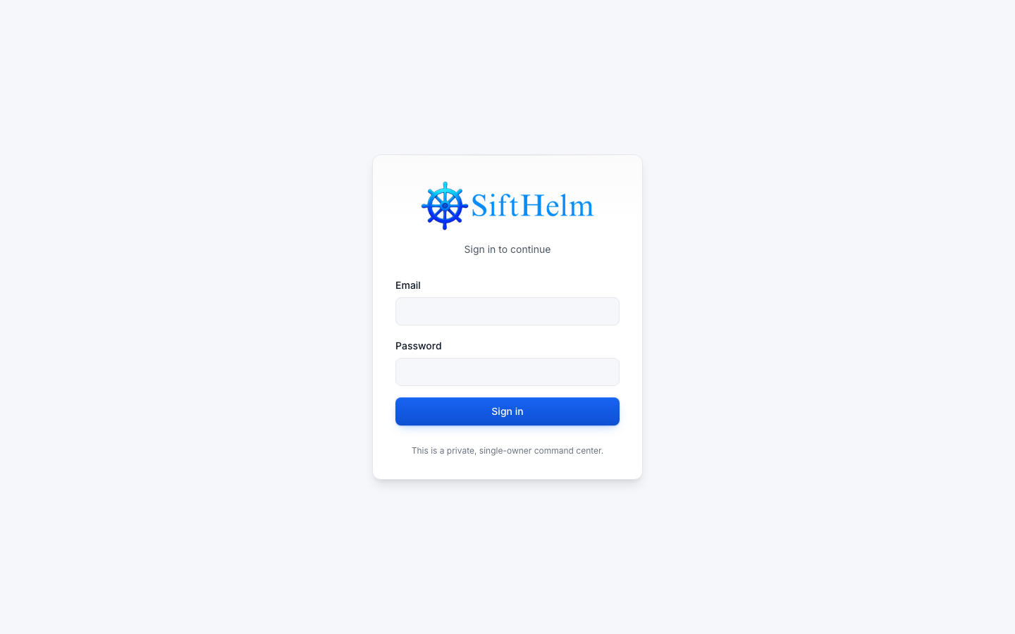 SiftHelm homepage screenshot