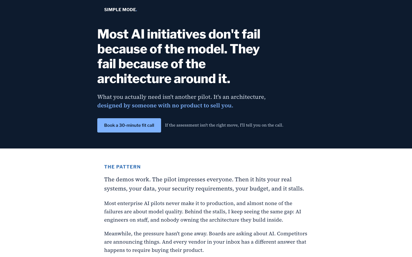 Simple Mode LLC: AI Architecture for Regulated Companies homepage screenshot