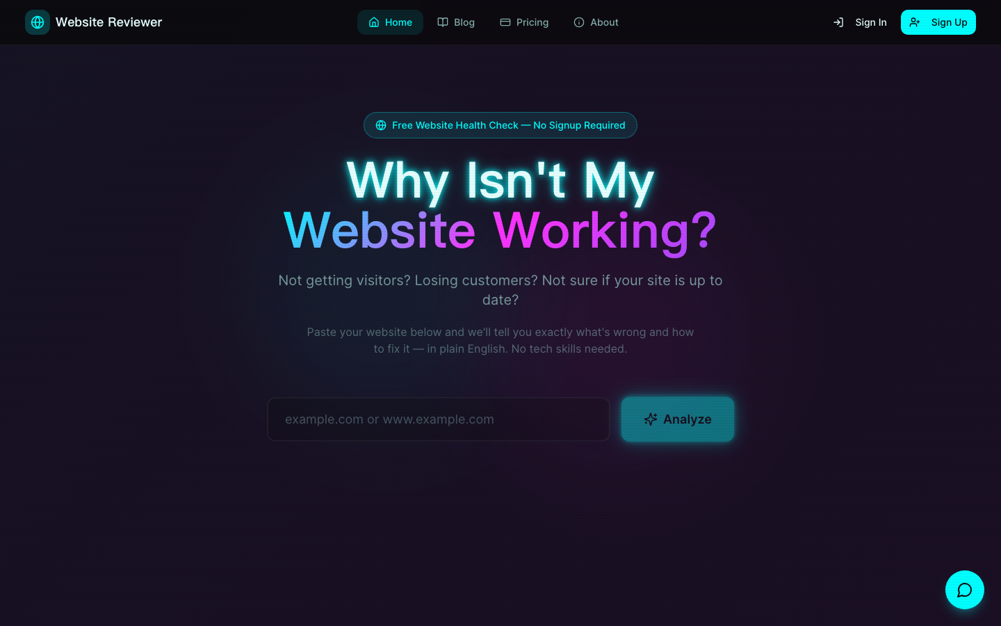 Website Reviewer homepage screenshot