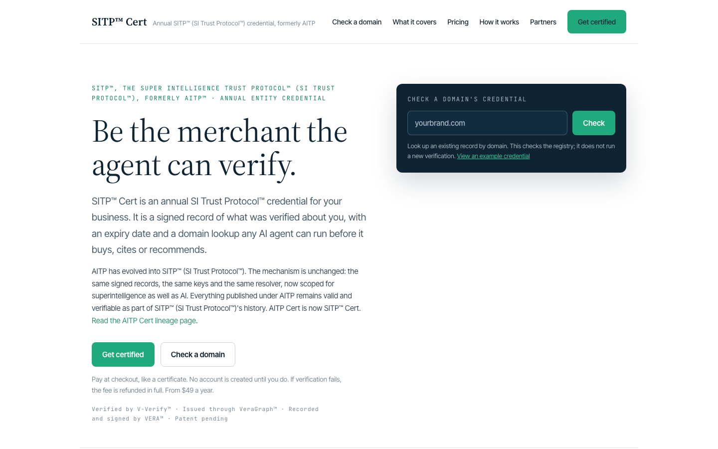 SITP Cert homepage screenshot