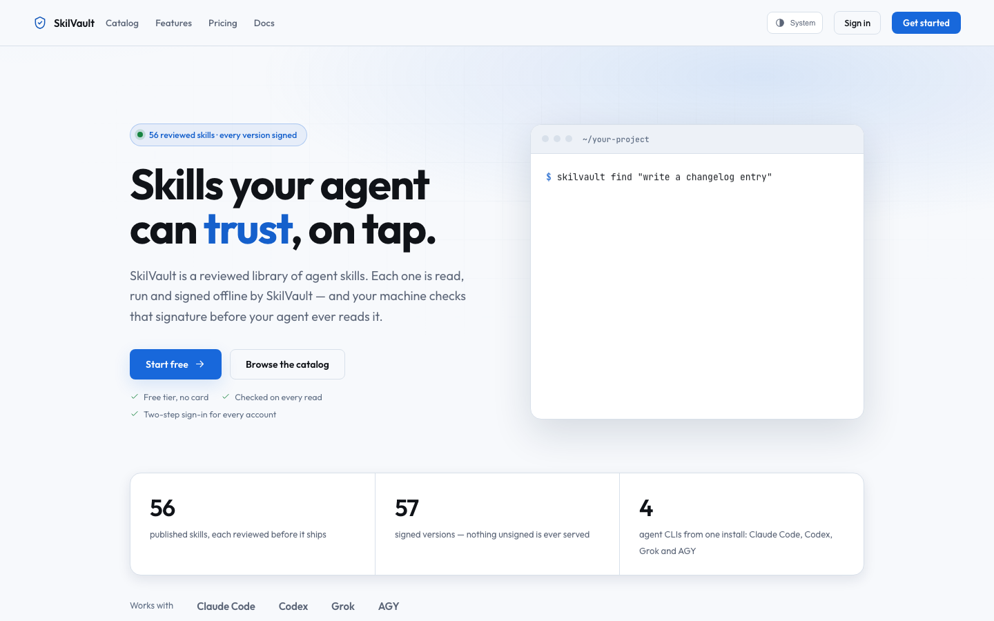 SkilVault homepage screenshot