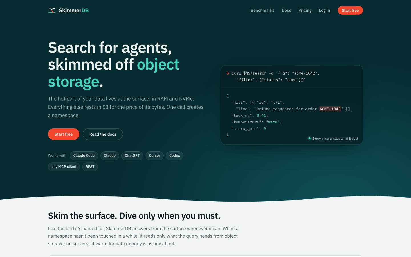 SkimmerDB homepage screenshot