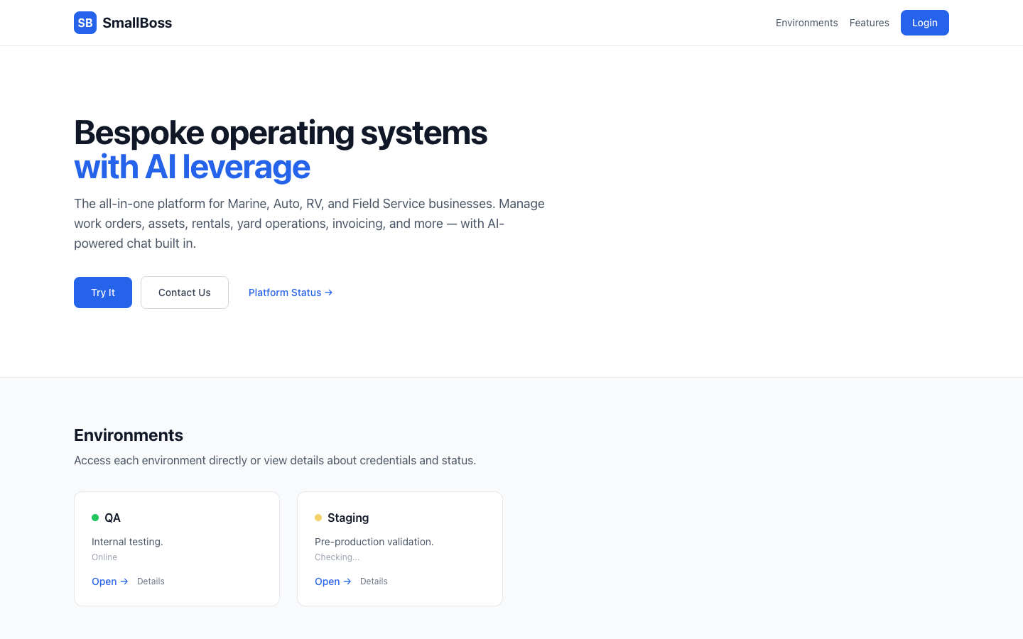 SmallBoss homepage screenshot
