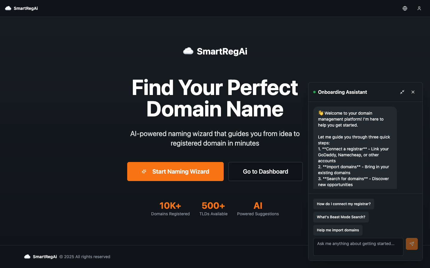 SmartRegAi homepage screenshot