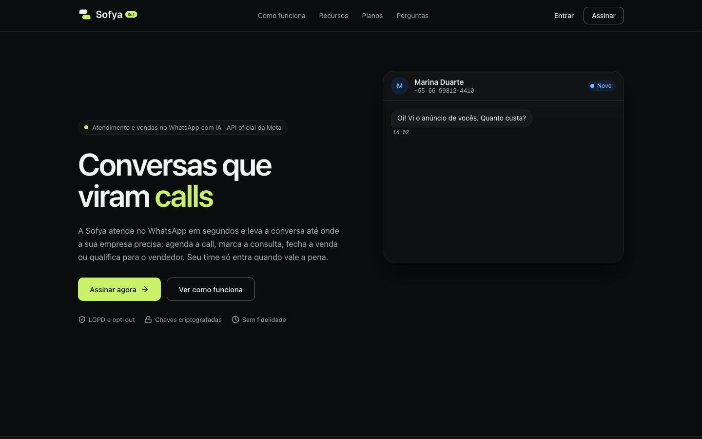 Sofya Bot homepage screenshot