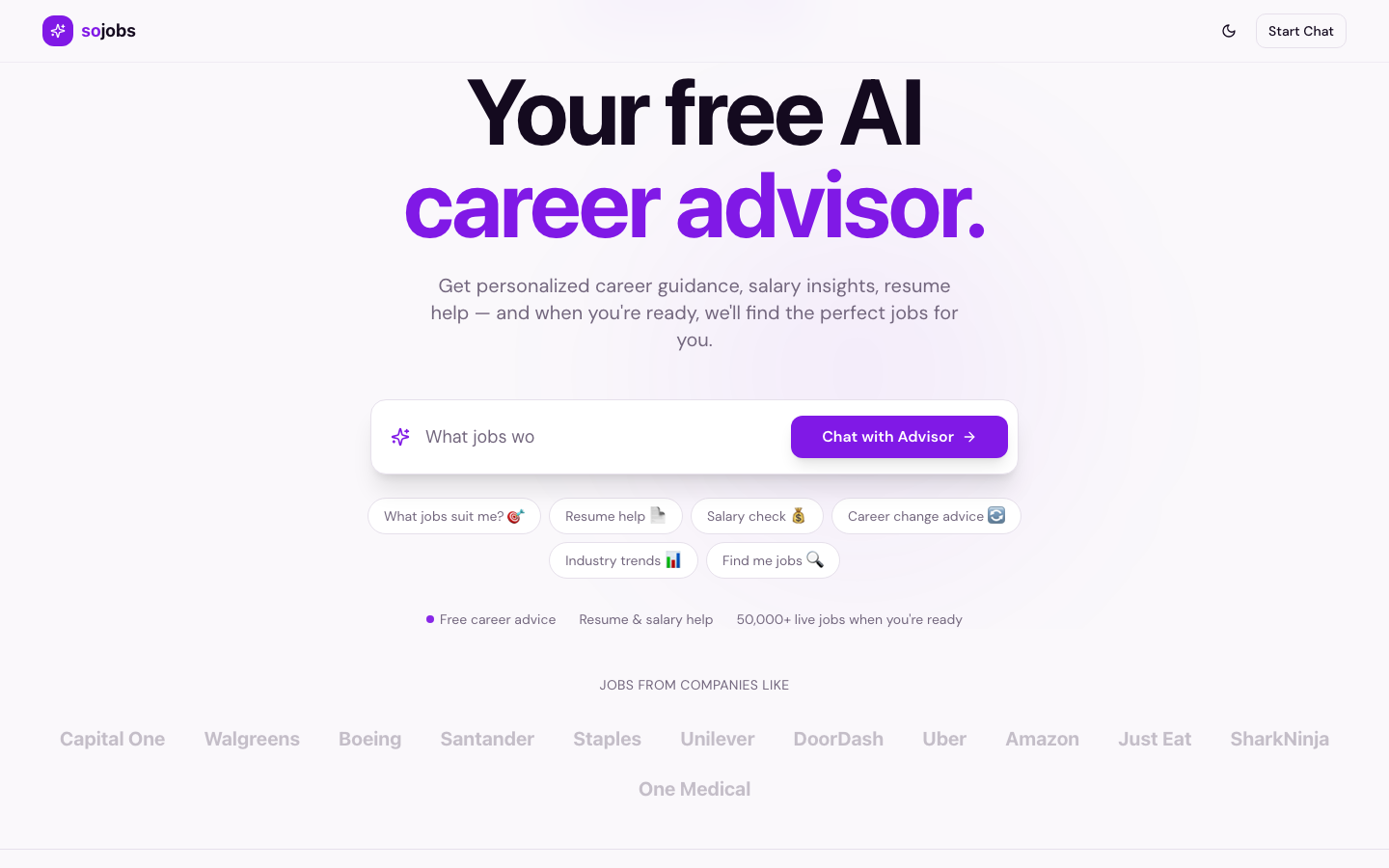 SoJobs homepage screenshot
