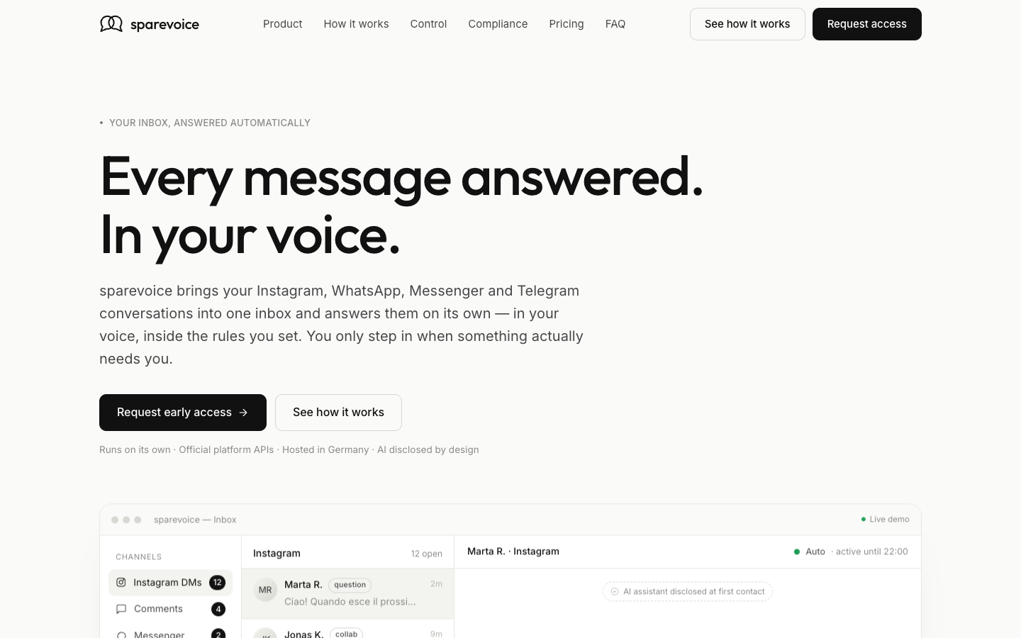 sparevoice homepage screenshot