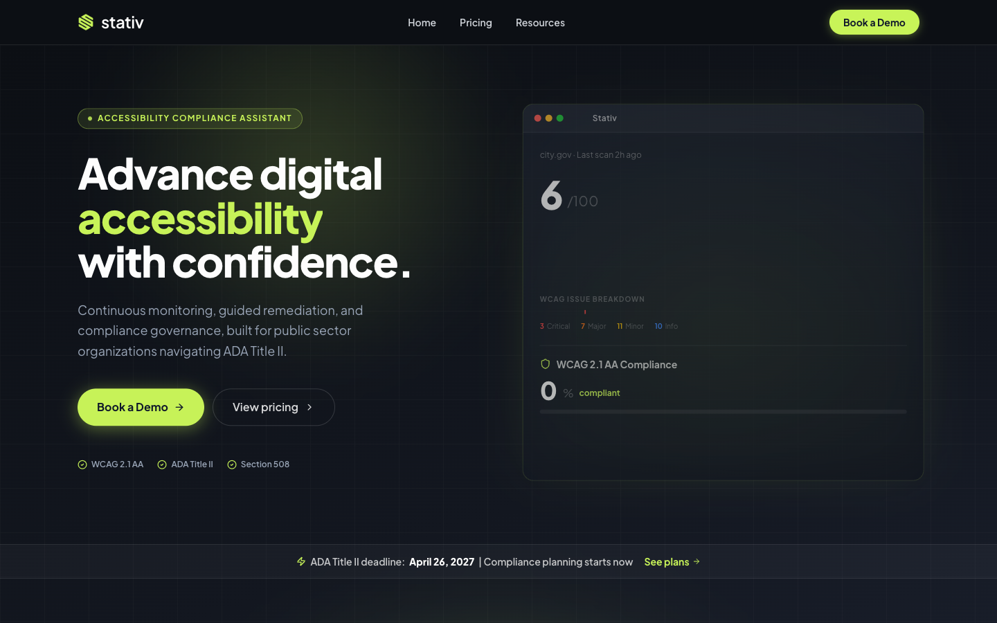 Stativ homepage screenshot