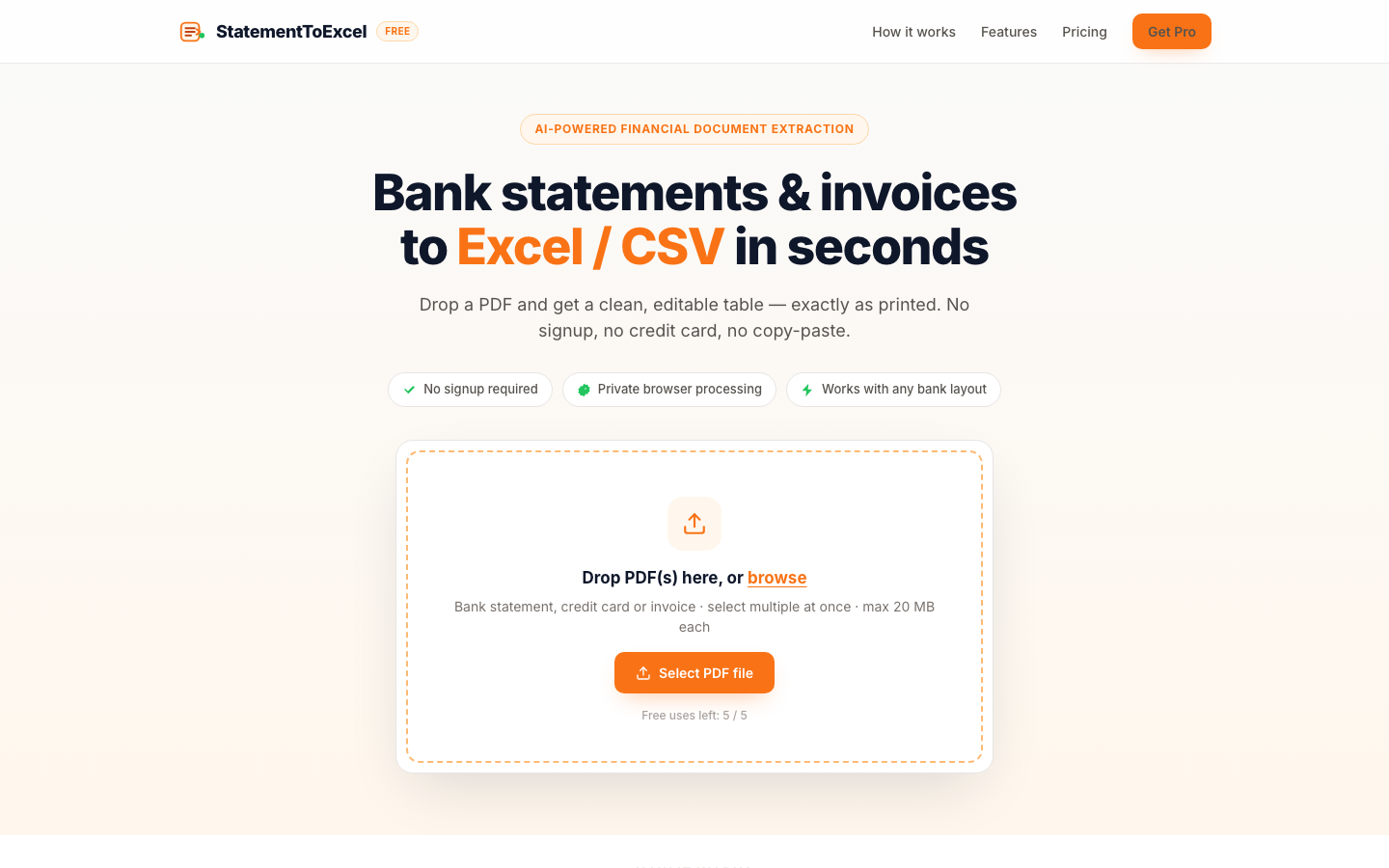 StatementToExcel 首页截图