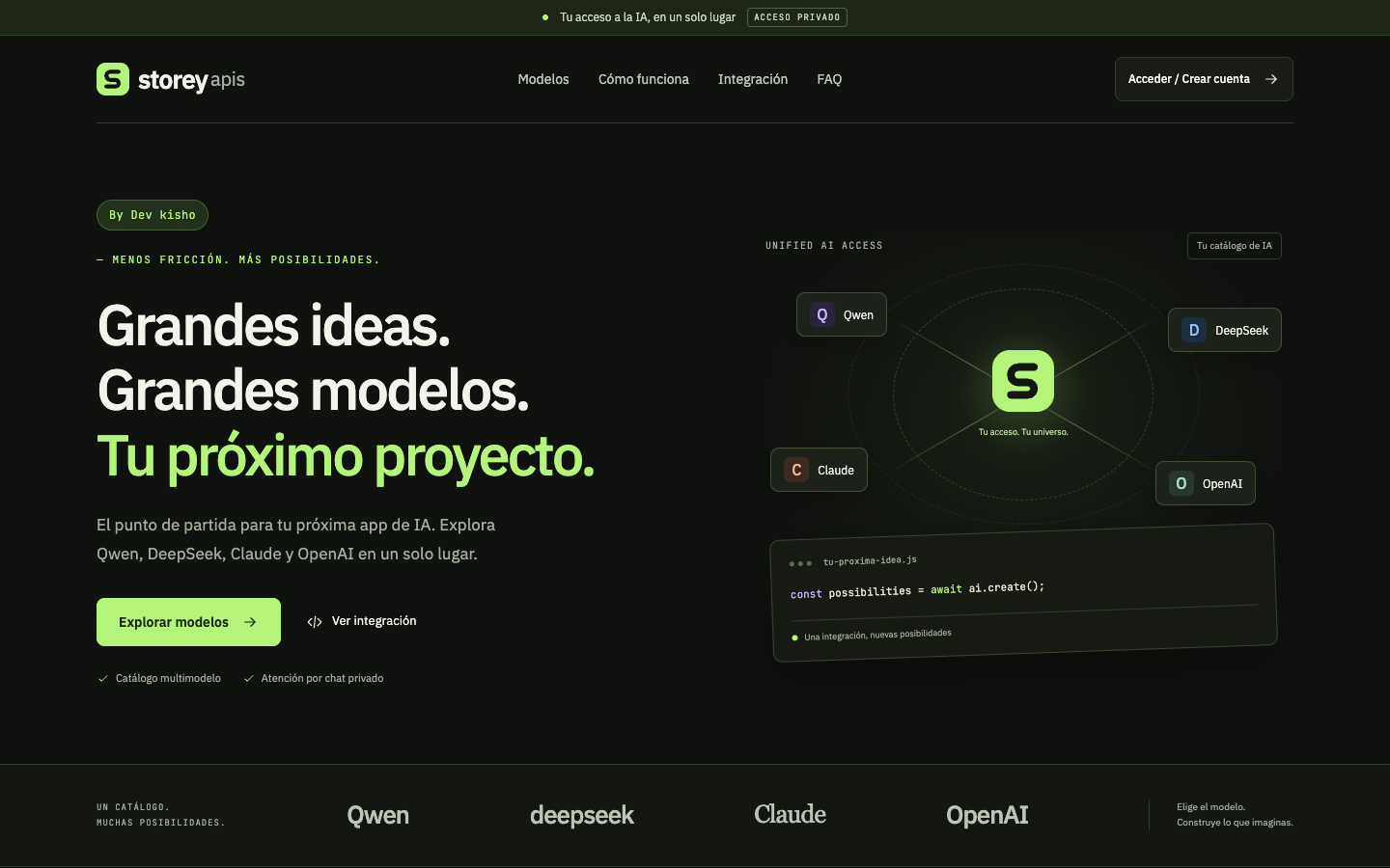 Storey APIs homepage screenshot