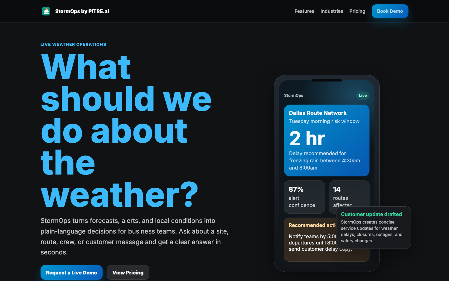 StormOps homepage screenshot