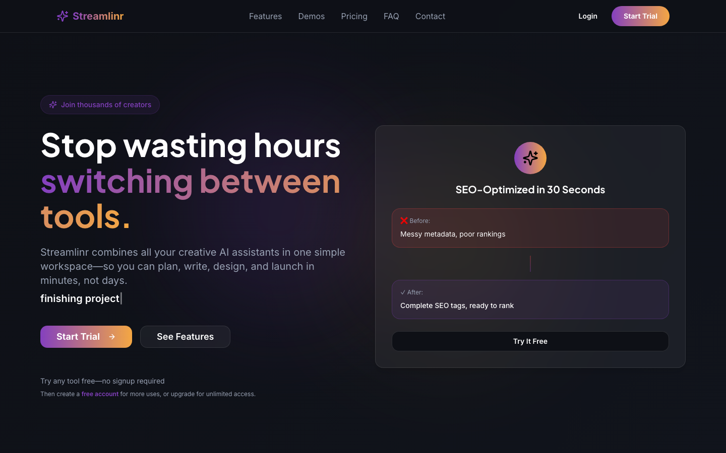 Streamlinr landing_page