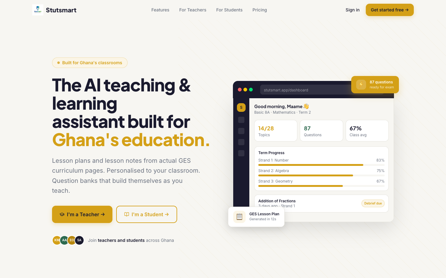 Stutsmart homepage screenshot