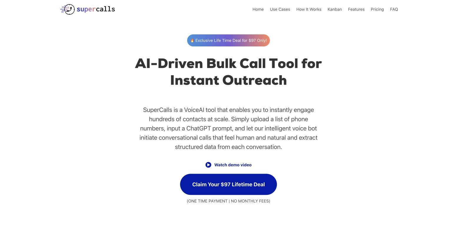 SuperCalls homepage screenshot
