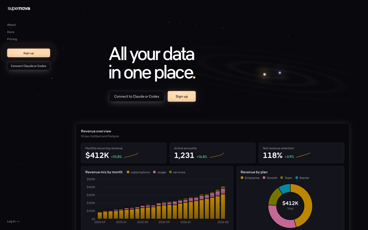 Supernova homepage screenshot