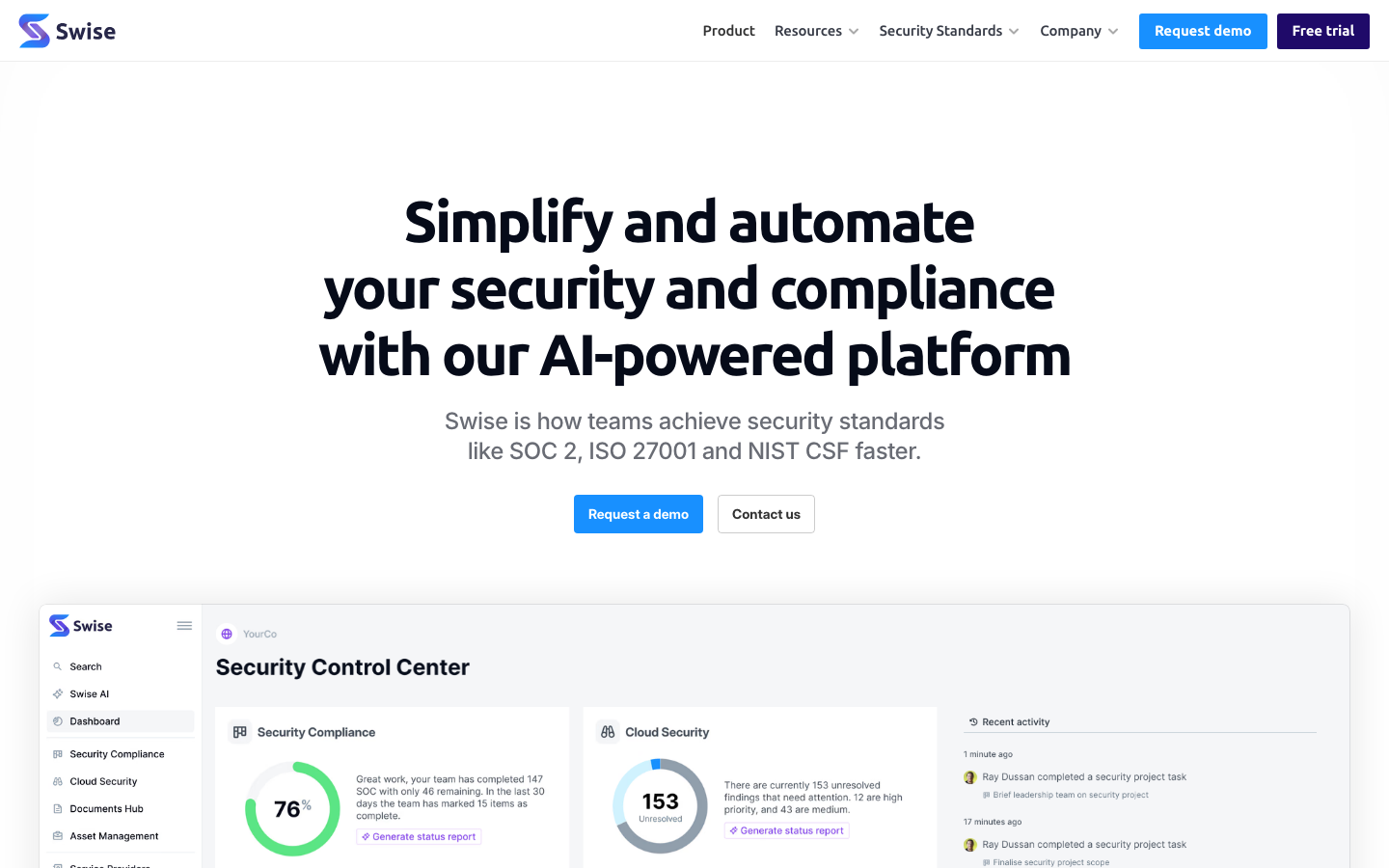 Swise homepage screenshot
