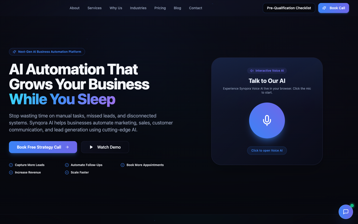 Synqora AI homepage screenshot
