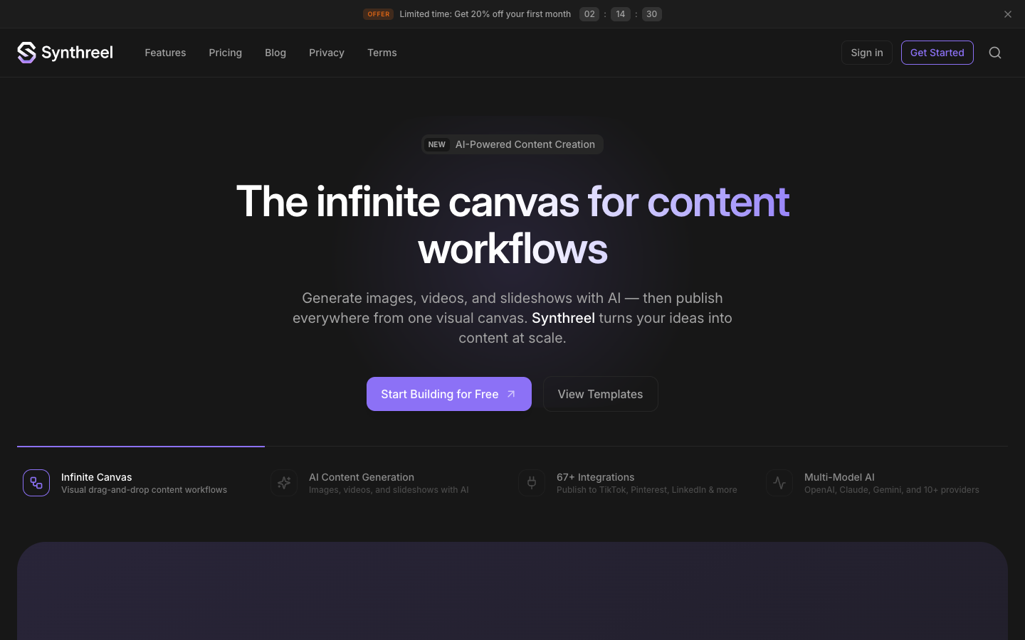 Synthreel homepage screenshot