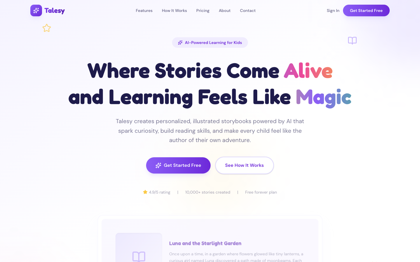 Talesy homepage screenshot