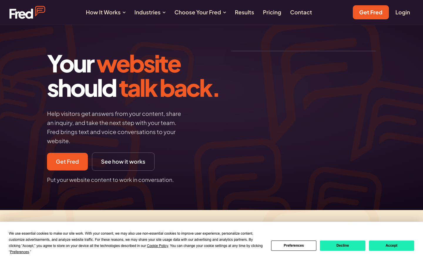 Talk to Fred homepage screenshot