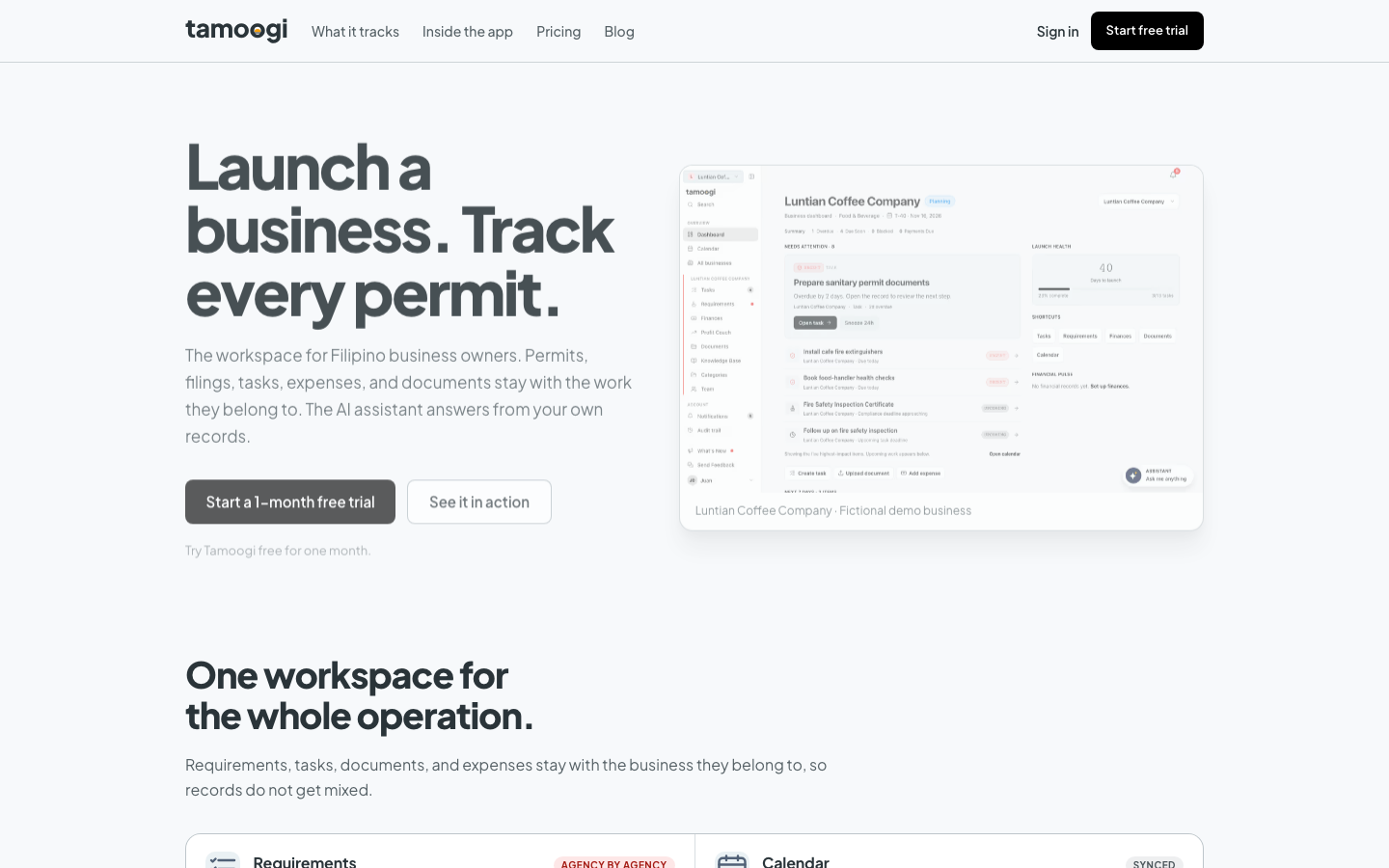 Tamoogi homepage screenshot